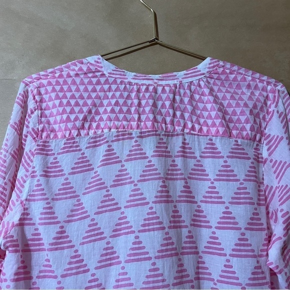 Tuckernuck | Oliphant Tassel Tie Neck Popover Top Split V-Neck Pink White Size S - Picture 9 of 11